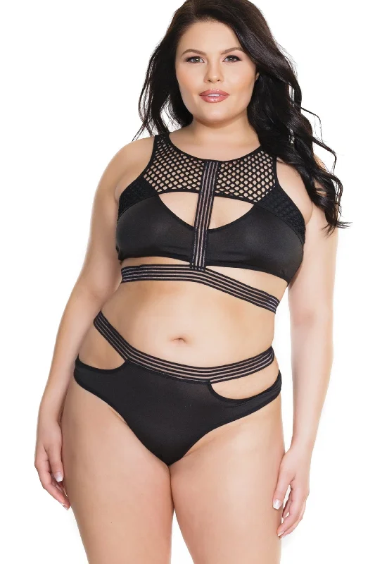 CroptopiconFence Net Crop Top With Panty Set | Plus Size