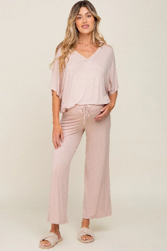 CroptopbrandLight Pink Cropped Pant Maternity Set