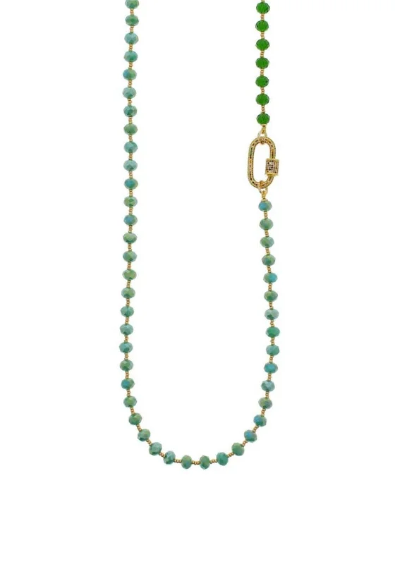 CrewneckunityNour London Beaded Necklace with Pave Screw Clasp, Gold & Green