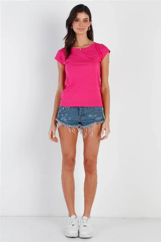 Bamboo Short Sleeve TopsFuchsia Short Sleeve T-Shirt Top /3-3