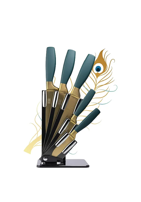 Taylor’s Eye Witness Satin Gold 5pc Knife Block Set, Peacock Green