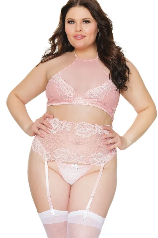 CroptoptimelessLace Halter Crop Top And Matching G-String | Plus Size