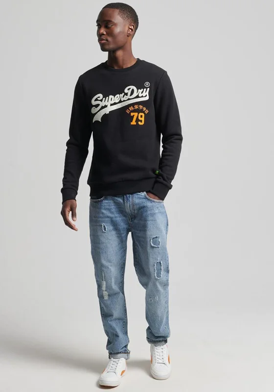 CrewnecklinenSuperdry Vintage Logo Interest Crew Neck Sweater, Black & Orange