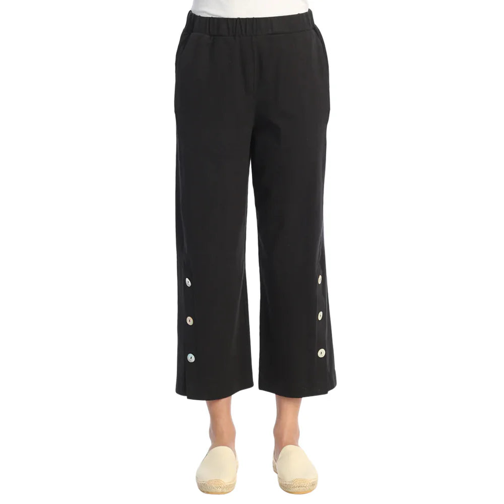 CroptopcloudWK13-Jet Black Crop Pants with Pockets  Cotton Span Jersey Women's  Pant