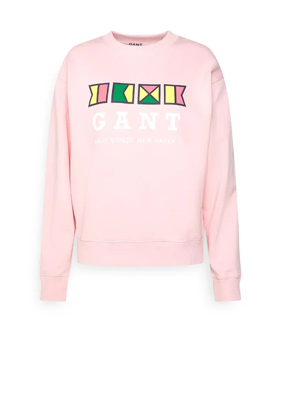 CrewneckdesignGANT Womens Flags Crewneck Sweatshirt, Preppy Pink