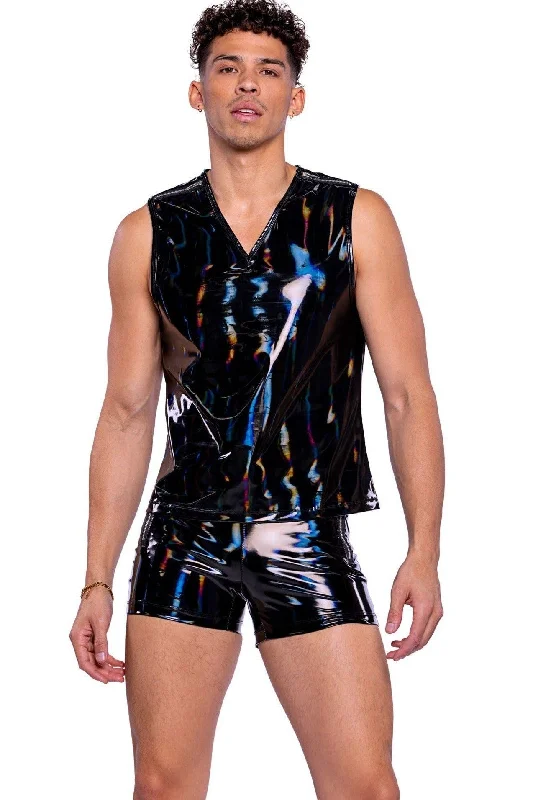 Reflective hoodieVinyl with Iridescent Print Tank Top with Zipper Detail