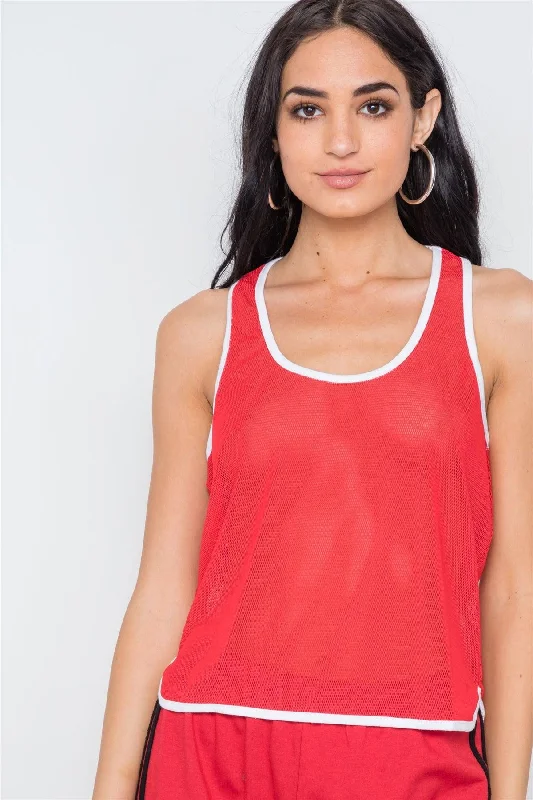 Outdoor hoodieRed Contrast Trim Net Recerback Tank Top /3-2-1