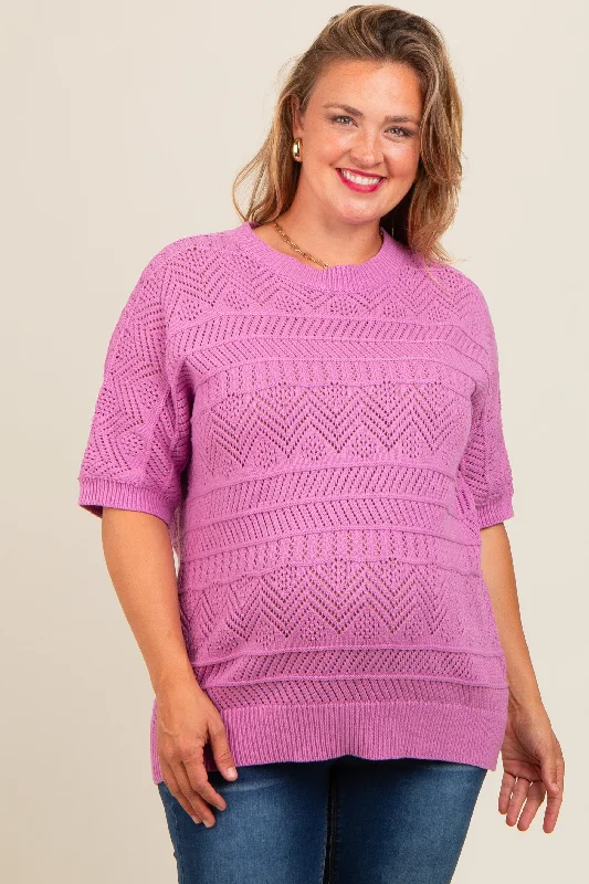 Silk Short Sleeve TopsViolet Crochet Knit Short Sleeve Sweater Maternity Plus Top