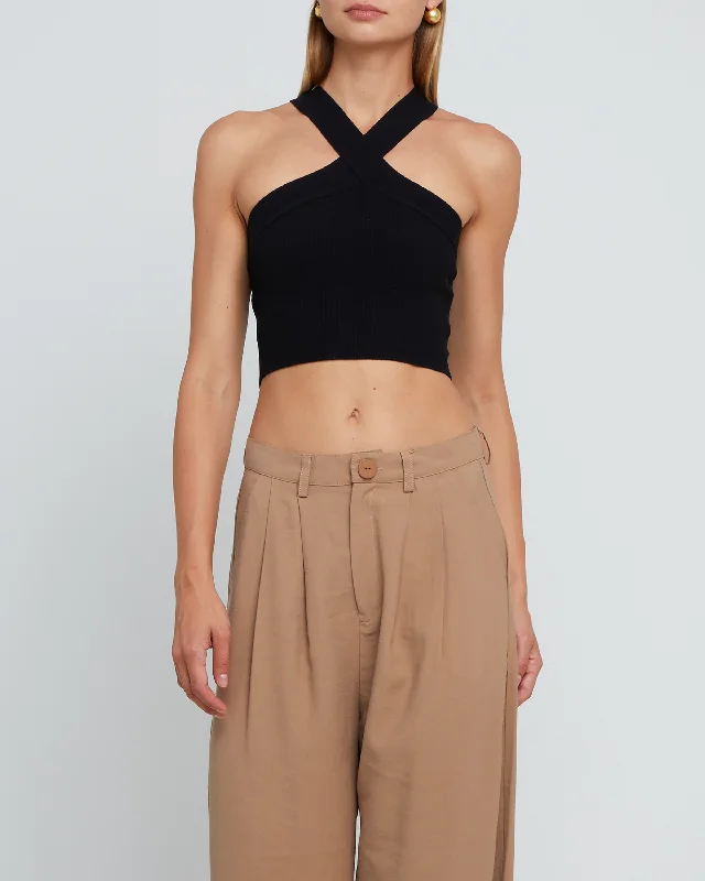 CroptopcollarSculpting Knit Criss Cross Cropped Halter Tank