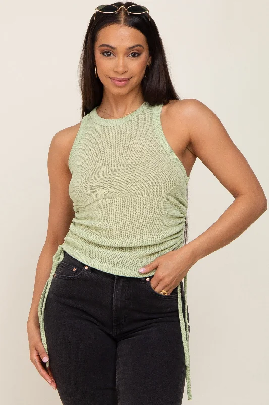 Hiking vestMint Green Ruched Side Tie Knit Tank Top