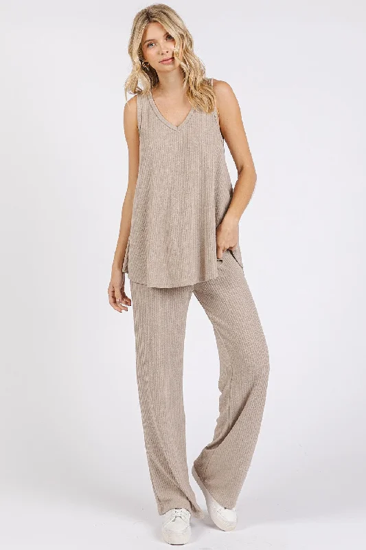 Trail tankTaupe Rib Knit Tank and Pant Set