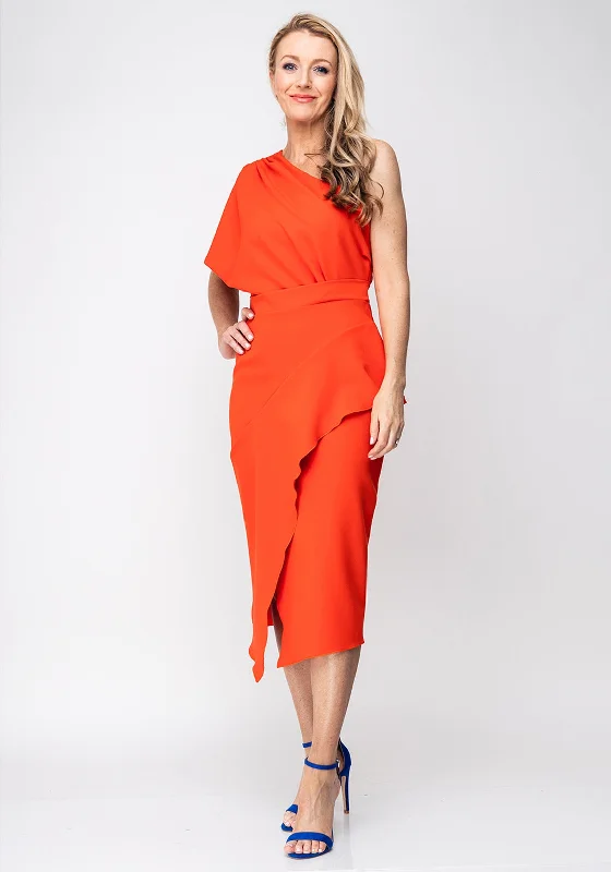 Bridal GownBridal GownKevan Jon Tera One Shoulder Wrap Dress, Coral Orange