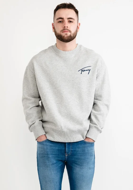 CrewneckbreathableTommy Jeans Signature Logo Crew Neck Sweater, Grey