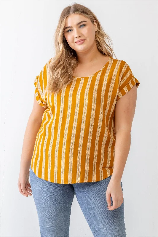 Striped Short Sleeve TopsJunior Plus Yellow Striped Short Sleeve Relax Top /1-1-1