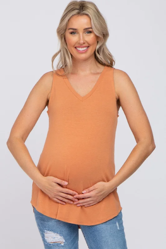 Breathable hoodieOrange V-Neck Maternity Tank Top