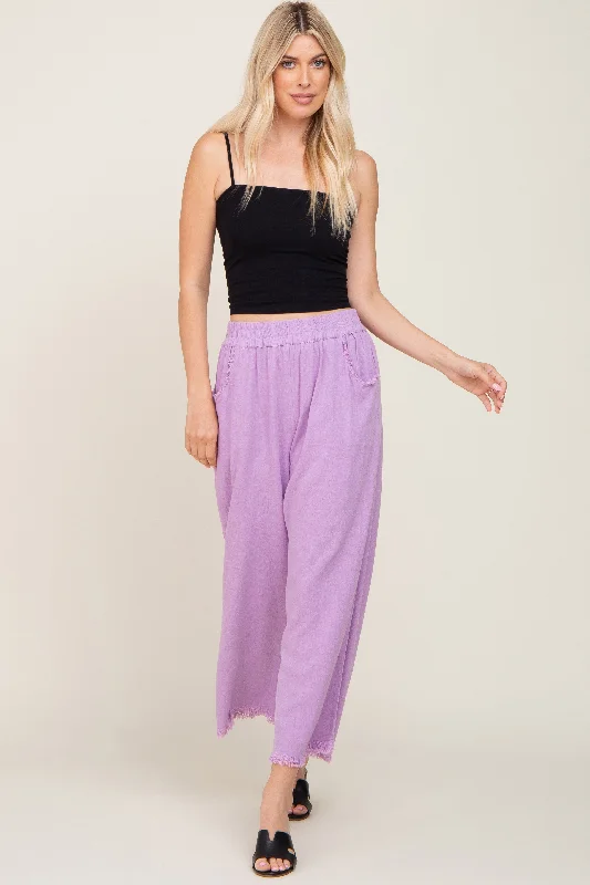 CroptoptailorLavender Linen Frayed Hem Crop Pants