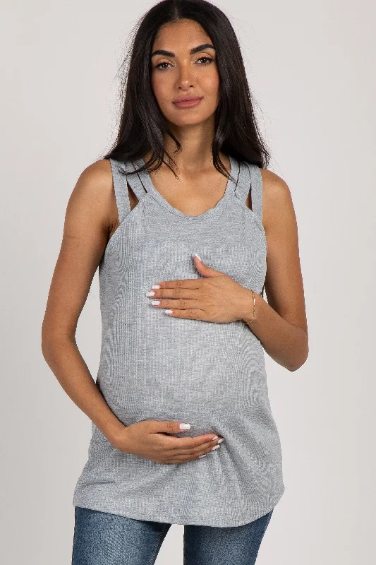 Sports teeHeather Grey Solid Crisscross Maternity Tank Top