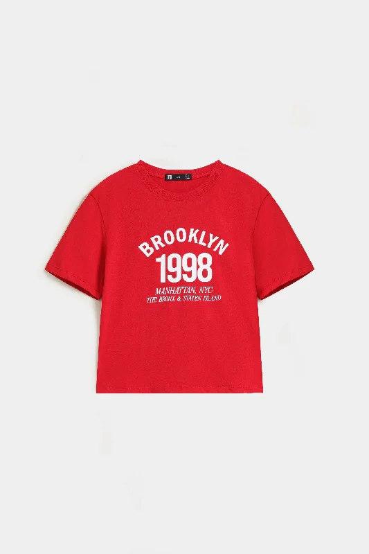 CroptoppatternCropped Slogan T-shirt