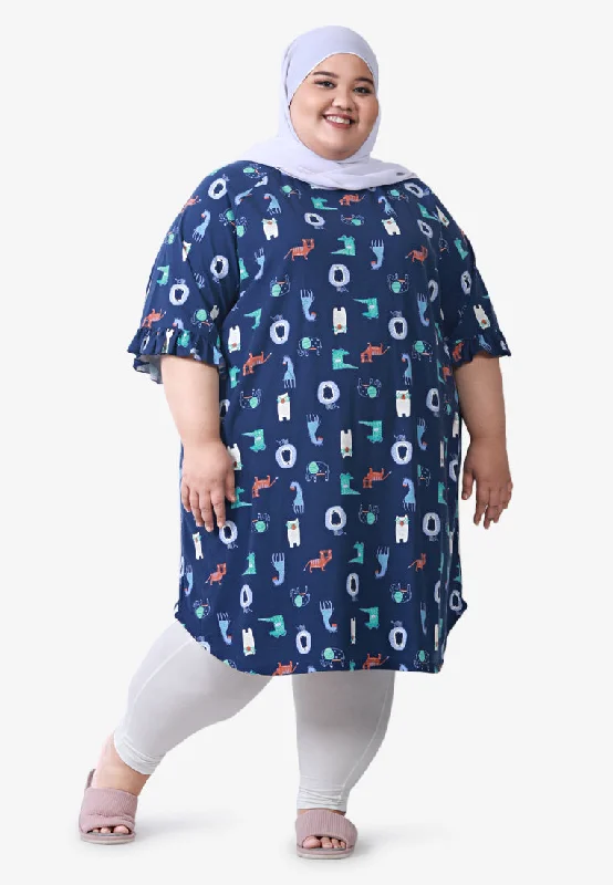 Utility DressUtility DressFritzy Cute Frilly Short Sleep Dress - Dark Blue Animals