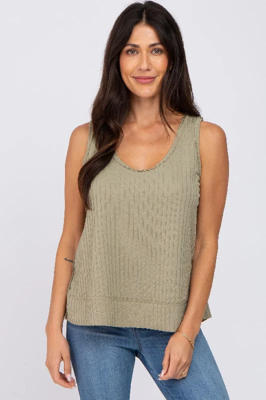 Running jacketOlive Ribbed Raw Hem Tank Top