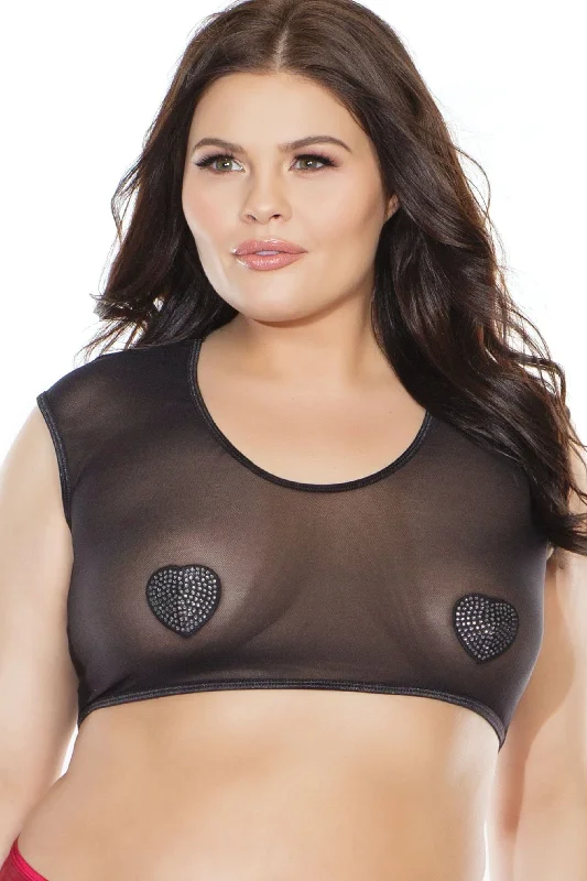 CroptopenthusiastMesh Cap Sleeve Crop Top | Plus Size