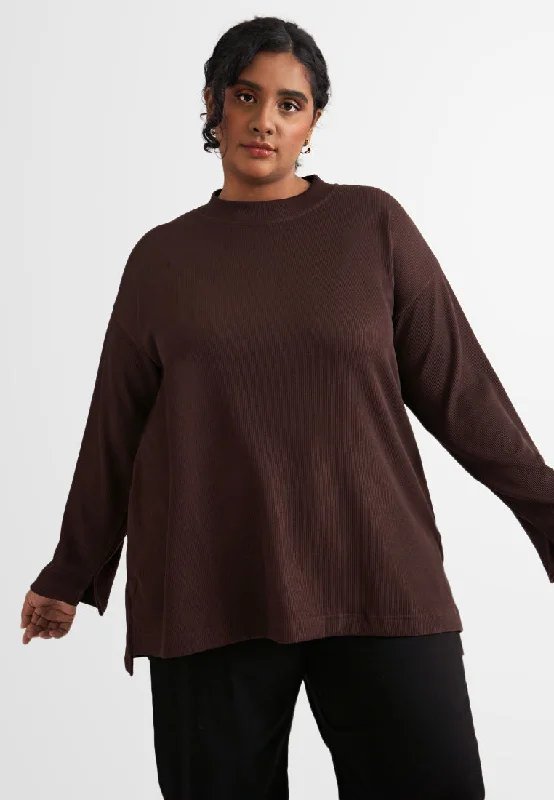 CrewneckgadgetSharika Crew Neck Slit Sleeve Ribbed Top