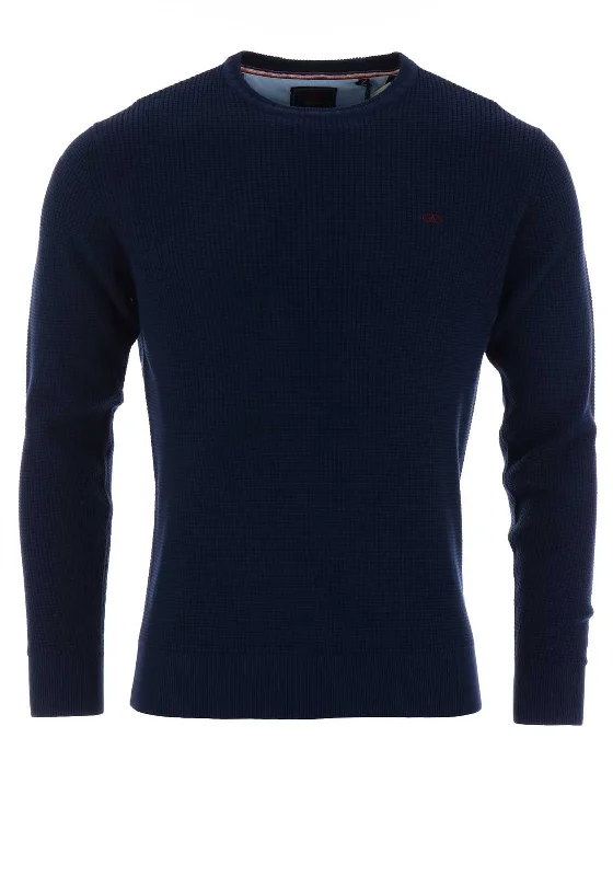 CrewnecktrendsetterAndre Bray Cotton Crew Neck Jumper, Navy