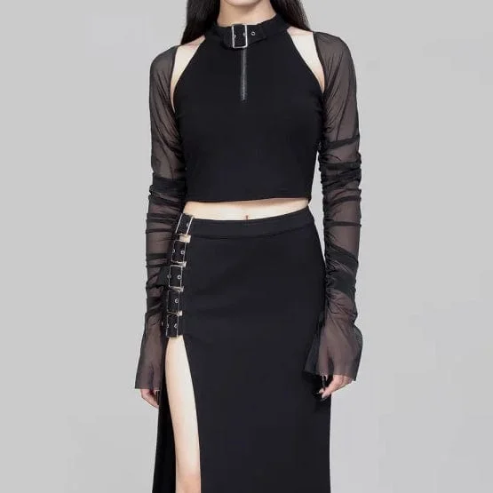 CroptopfutureWomen's Punk Cutout Mesh Splice Crop Top