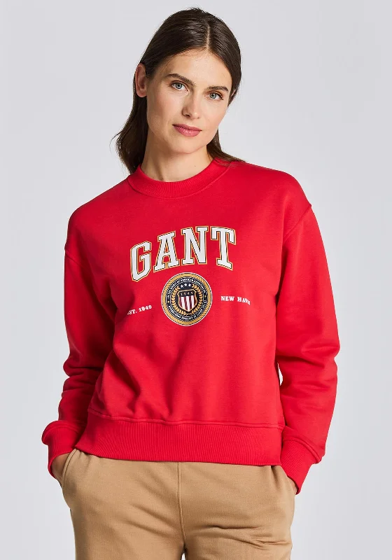 CrewneckoutfitGant Crest Shield Crew Neck Sweatshirt, Bright Red