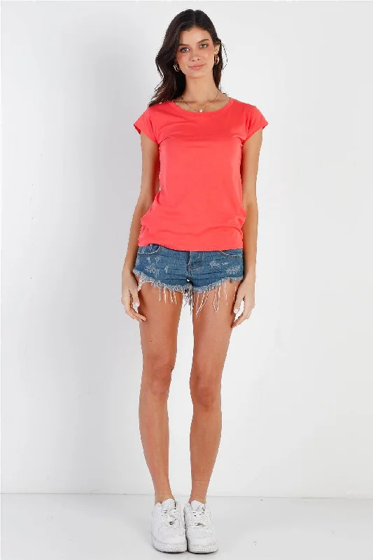 Distressed Short Sleeve TopsCoral Short Sleeve T-Shirt Top /2-3