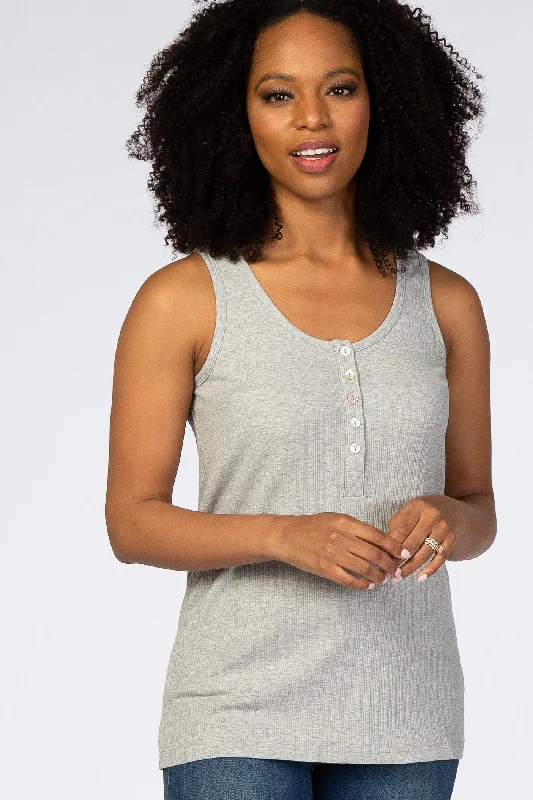 Waterproof hoodieHeather Grey Ribbed Button Front Tank Top