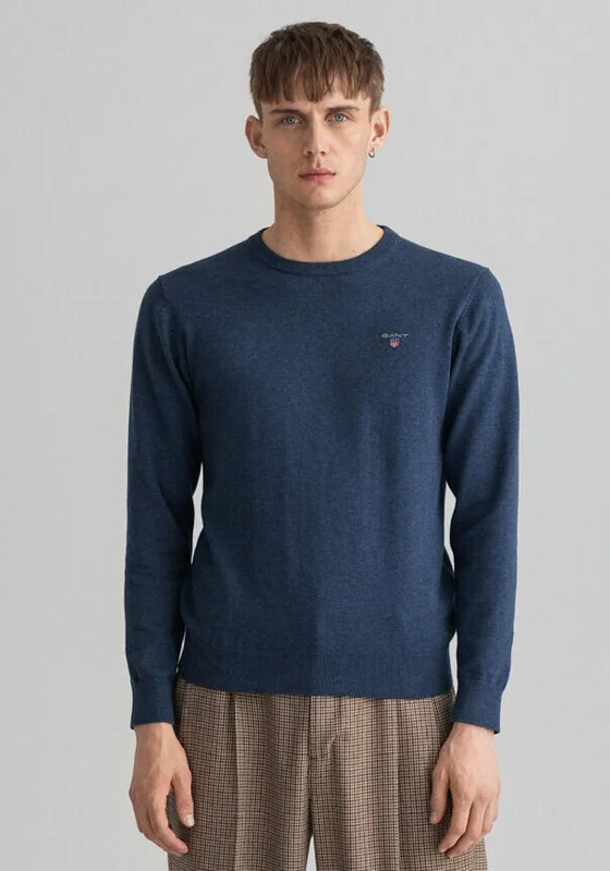 CrewneckgadgetGant Classic Cotton Crew Neck Sweater, Dark Jeansblue Melange