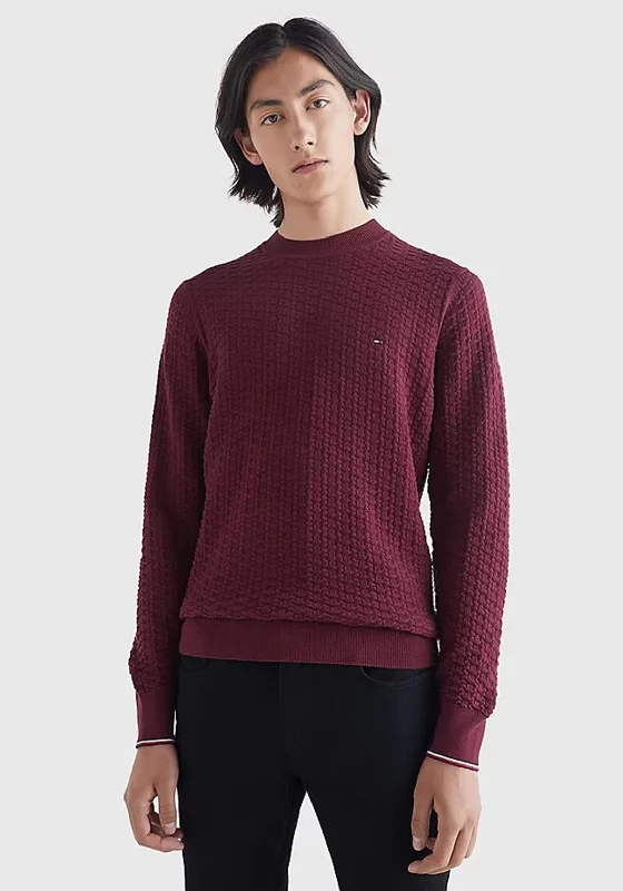 CrewneckfashionTommy Hilfiger Structured Knit Crew Neck Sweater, Deep Rouge