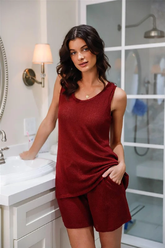 Compression teeBurgundy Knit Tank Top & Shorts Loungewear Set