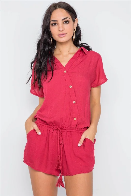 High-Fashion Short Sleeve TopsRaspberry Short Sleeve Relaxed Fit Romper /3-2-1