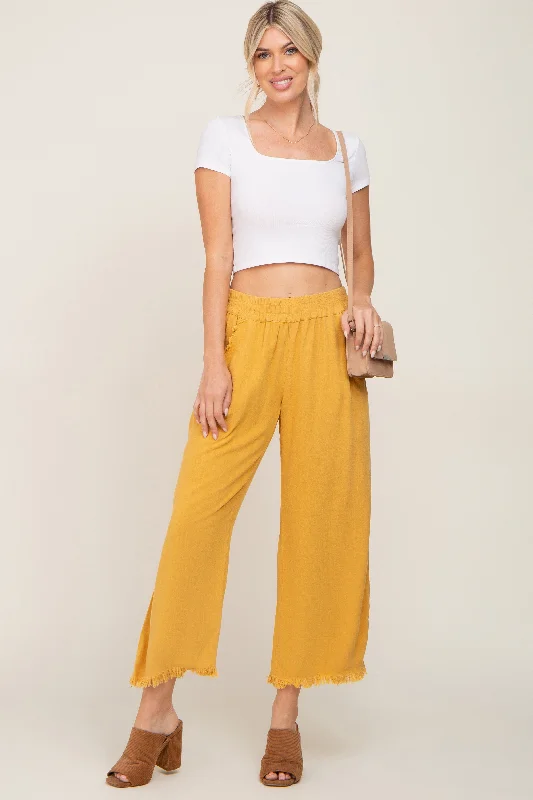 CroptopstitchGold Linen Frayed Hem Crop Pants