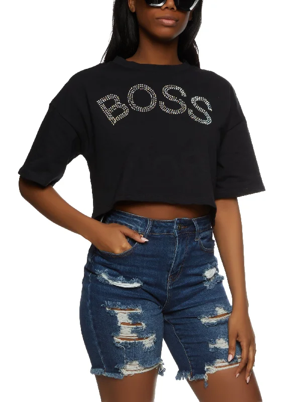 Cultural T-ShirtsRhinestone Boss Drop Shoulder Tee