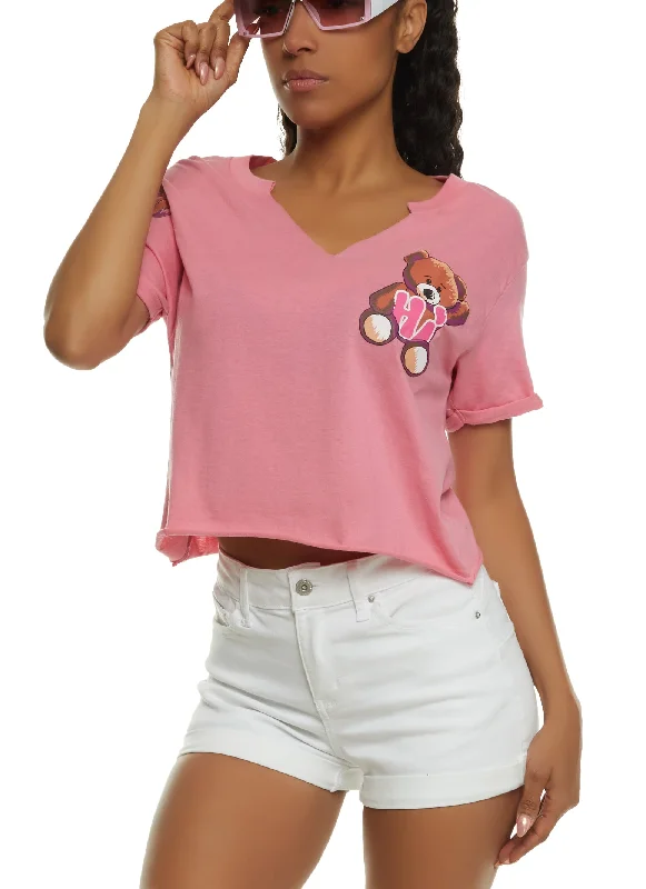 Urban T-ShirtsHi Bye Teddy Bear Notch Neck Tee