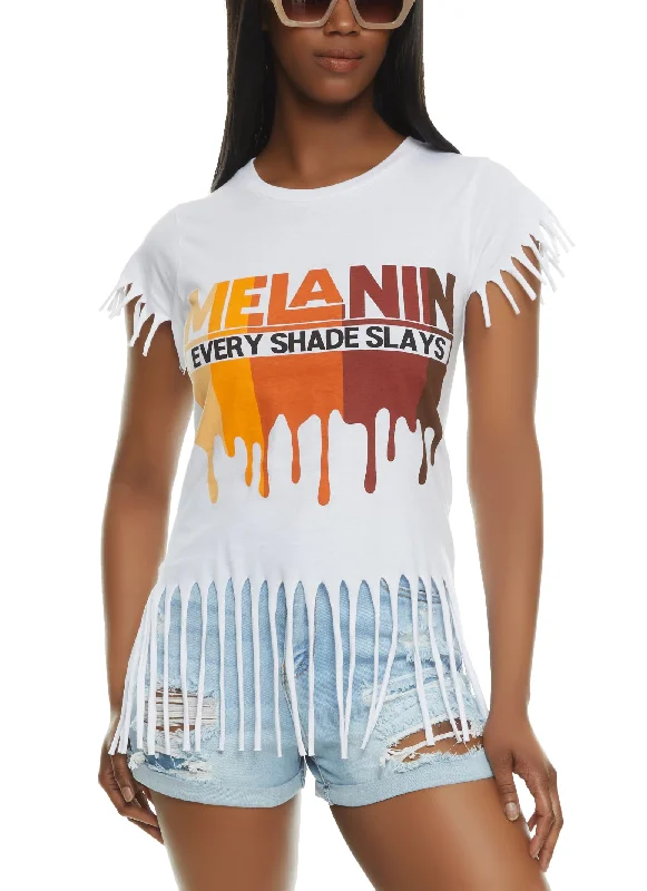 Embellished T-ShirtsMelanin Every Shade Slays Fringe Graphic Tee