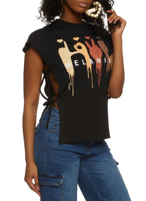 Relaxed Fit T-ShirtsLove Melanin Graphic Side Tie Tee