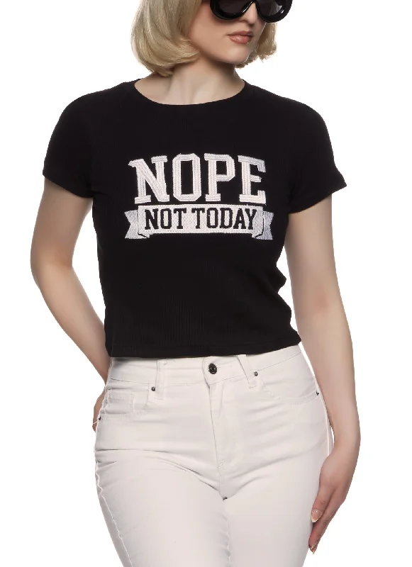 Off-Shoulder T-ShirtsNope Not Today Embroidered Tee