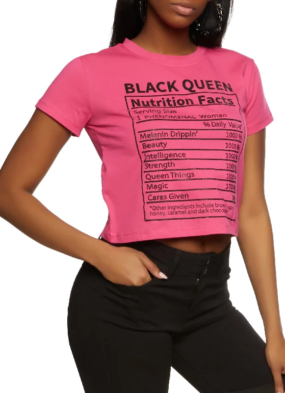 French Terry T-ShirtsBlack Queen Nutritional Facts Rhinestone Tee