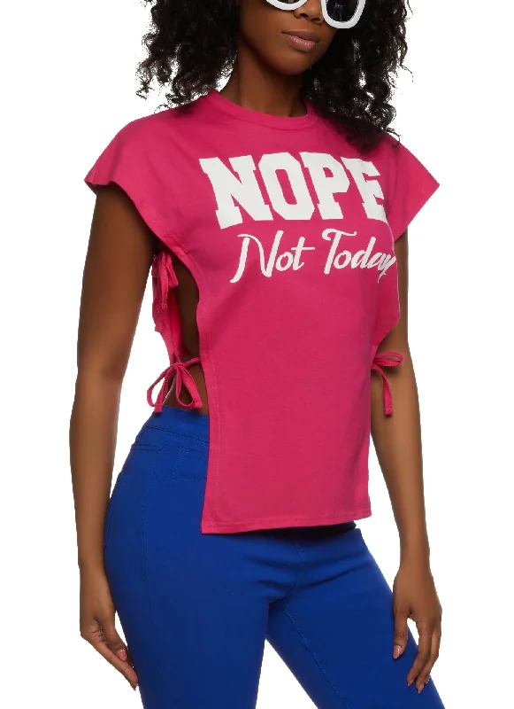 Blended Fabric T-ShirtsNope Not Today Open Side Tie Tee