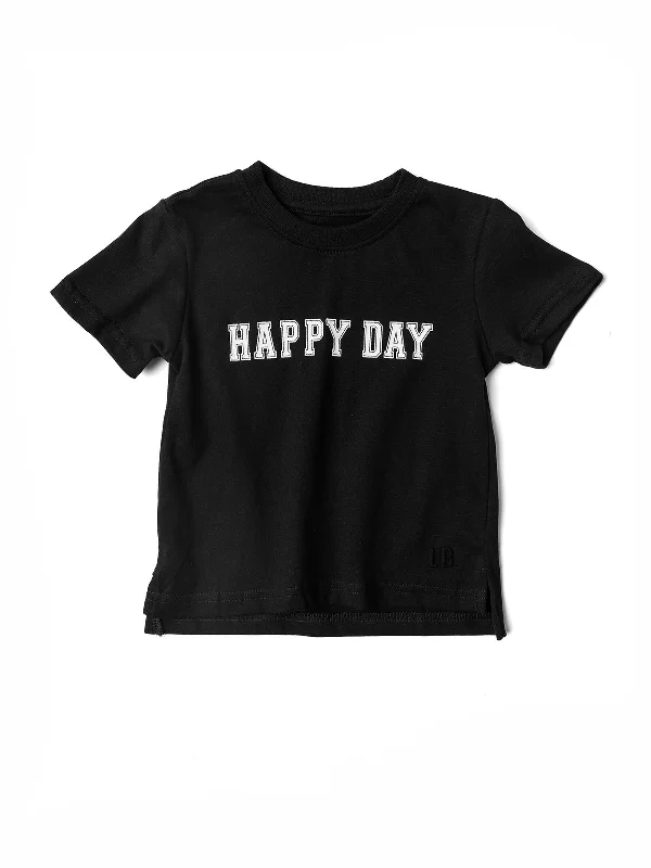 Boat Neck T-Shirts"Happy Day" Elevated Tee - Black