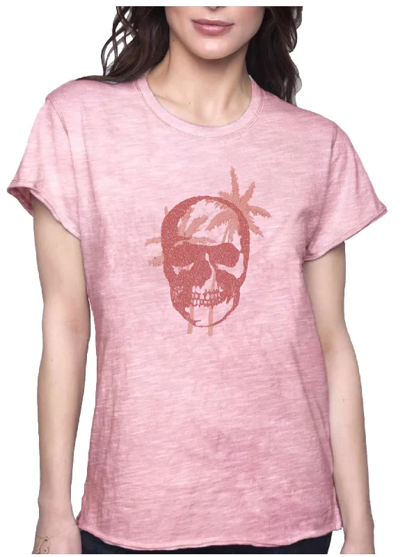 Blended Fabric T-ShirtsPalm Skull Tee In Rose