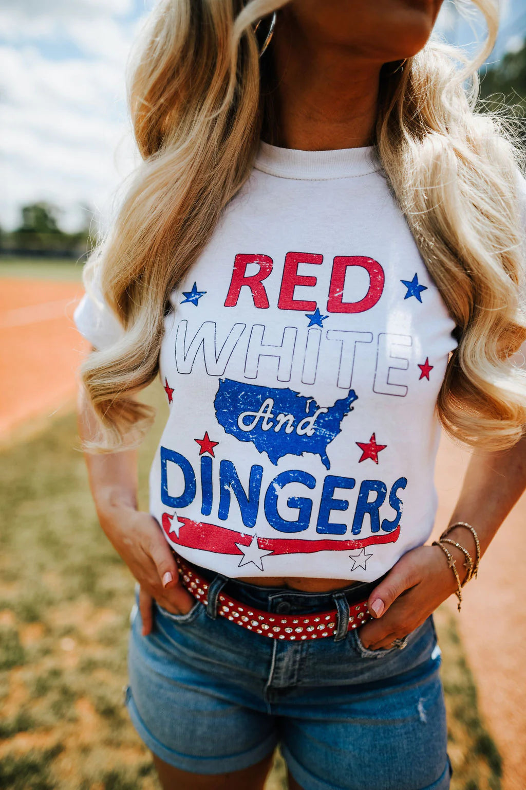 Leather-Paneled T-ShirtsRed, White + Dingers Tee