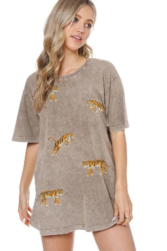 Plush T-ShirtsRoar Tiger Print Mocha Tee