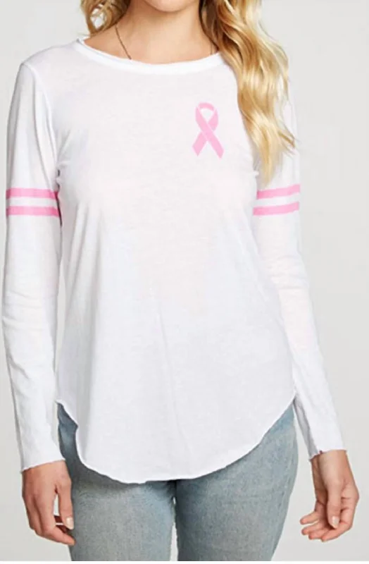 Ruffled T-ShirtsVintage Jersey L/s Breast Cancer Awareness Charity Tee In White